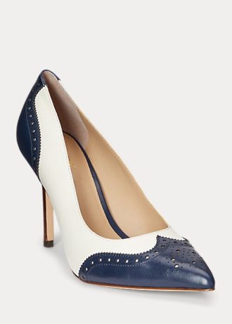 Salto alto feminino Ralph Lauren Lynden Nappa e couro polido azul marinho/branco