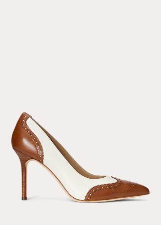 Salto alto feminino Ralph Lauren Lynden Nappa e couro polido bege/branco
