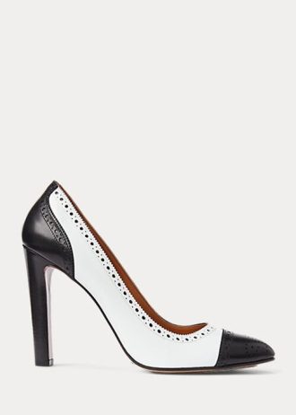 Salto alto Ralph Lauren Ainsley em couro de bezerro com blocos de cores, preto/branco, feminino