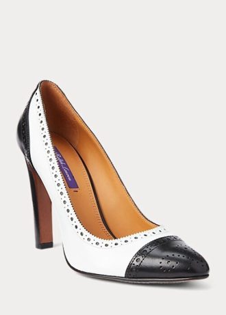 Salto alto Ralph Lauren Ainsley em couro de bezerro com blocos de cores, preto/branco, feminino