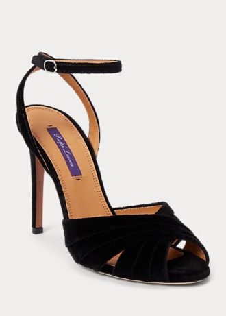 Sandálias de veludo Ralph Lauren Bacall II pretas femininas