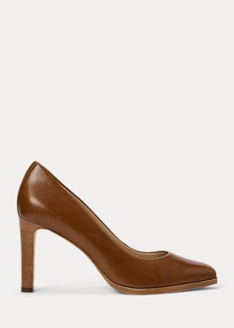 Salto alto Ralph Lauren Camila de couro polido marrom feminino