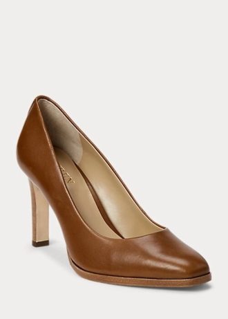 Salto alto Ralph Lauren Camila de couro polido marrom feminino