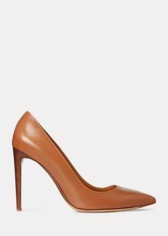 Salto alto Ralph Lauren Celia em couro de bezerro marrom feminino