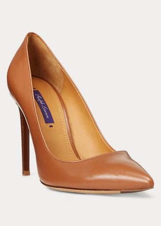 Salto alto Ralph Lauren Celia em couro de bezerro marrom feminino