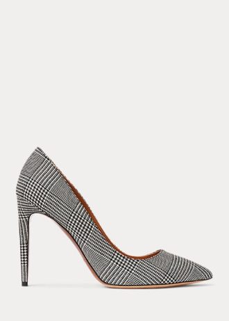 Salto alto Ralph Lauren Celia Glen xadrez de lã preto/creme feminino