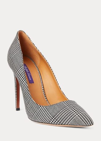 Salto alto Ralph Lauren Celia Glen xadrez de lã preto/creme feminino