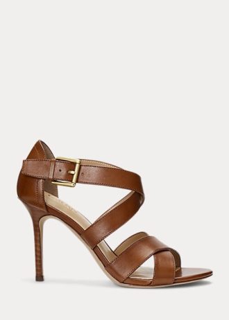 Salto alto Ralph Lauren Gisella de couro polido marrom feminino