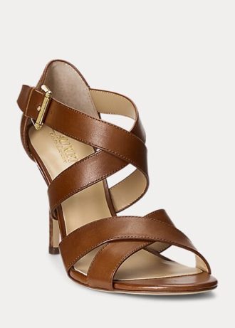 Salto alto Ralph Lauren Gisella de couro polido marrom feminino