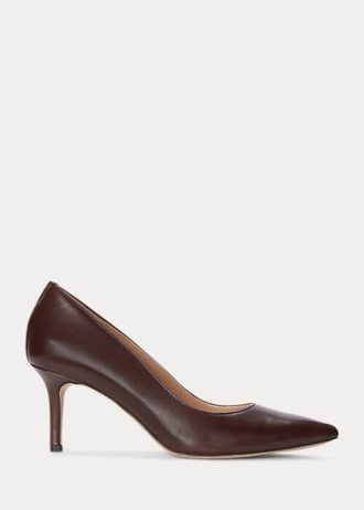 Salto alto Ralph Lauren Lanette de couro polido marrom feminino