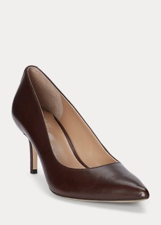 Salto alto Ralph Lauren Lanette de couro polido marrom feminino