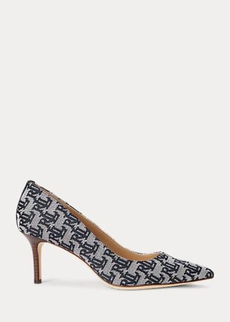 Salto alto Ralph Lauren Lanette Monograma Jacquard Feminino Azul Marinho