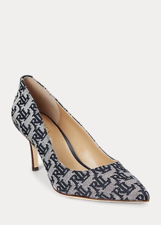Salto alto Ralph Lauren Lanette Monograma Jacquard Feminino Azul Marinho