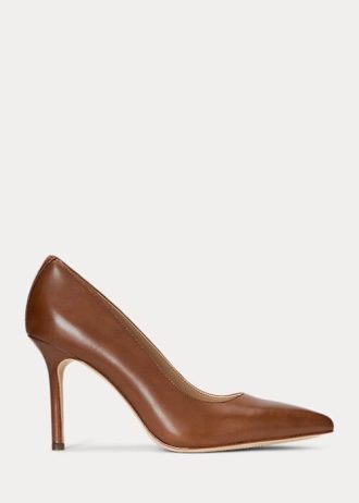 Salto alto Ralph Lauren Lindella II marrom de couro polido feminino