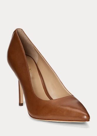 Salto alto Ralph Lauren Lindella II marrom de couro polido feminino