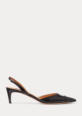 Salto slingback feminino preto Ralph Lauren Garland em couro de bezerro