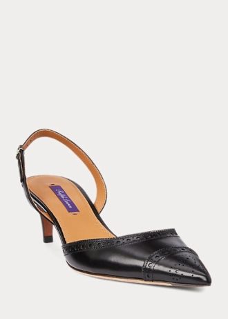 Salto slingback feminino preto Ralph Lauren Garland em couro de bezerro