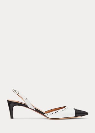 Salto slingback Ralph Lauren Garland com blocos de cores, preto/branco, feminino