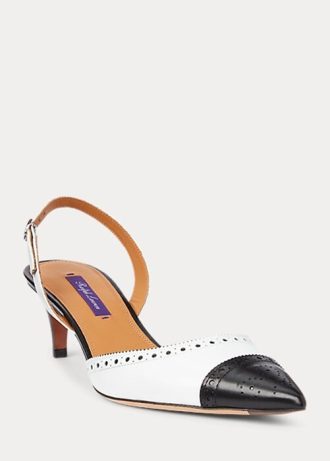 Salto slingback Ralph Lauren Garland com blocos de cores, preto/branco, feminino