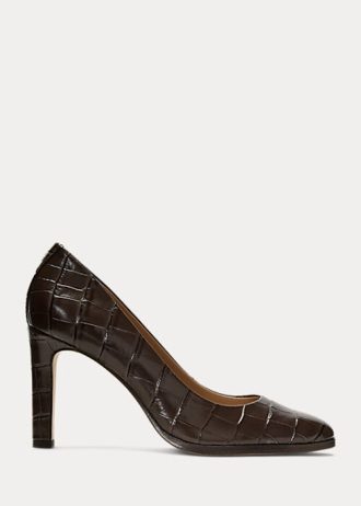 Saltos de couro com relevo Ralph Lauren Camila Chocolate para mulheres