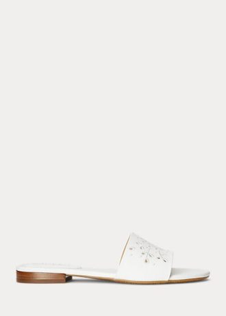 Sandálias de couro com ilhós Ralph Lauren Andee femininas brancas