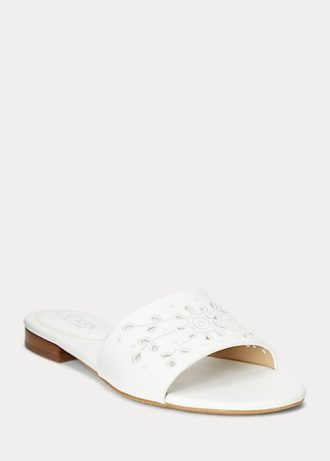 Sandálias de couro com ilhós Ralph Lauren Andee femininas brancas