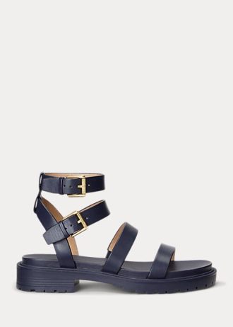Sandálias de couro napa Kayleen Ralph Lauren azul marinho femininas