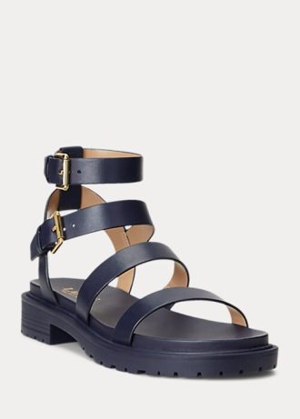 Sandálias de couro napa Kayleen Ralph Lauren azul marinho femininas