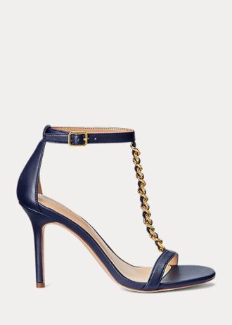 Sandálias de couro Ralph Lauren Kate Nappa femininas azul-marinho