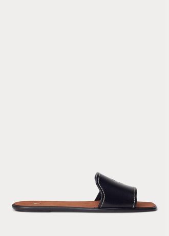 Sandálias de couro Ralph Lauren Vachetta femininas pretas