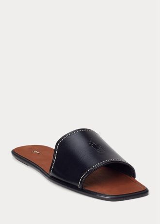Sandálias de couro Ralph Lauren Vachetta femininas pretas