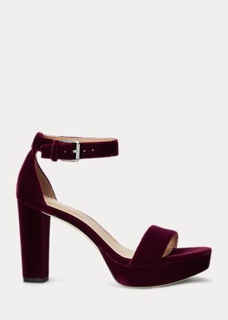 Sapatos de veludo Ralph Lauren Sylvia vermelho escuro femininos