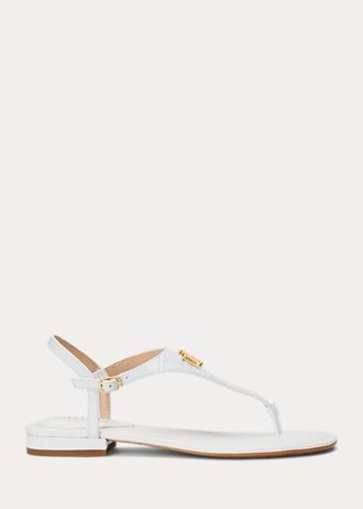 Sandálias femininas brancas Ralph Lauren Ellington de couro com relevo