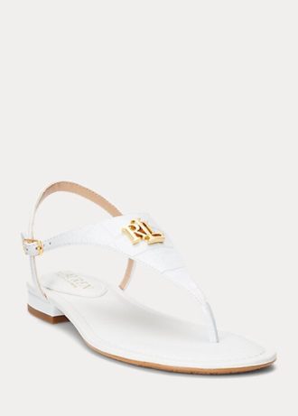 Sandálias femininas brancas Ralph Lauren Ellington de couro com relevo