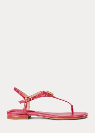 Sandálias femininas Ralph Lauren Ellington de couro com relevo na cor fúcsia