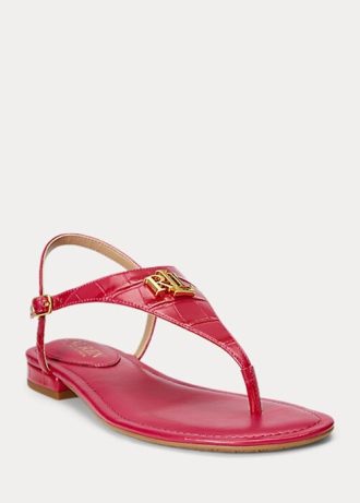 Sandálias femininas Ralph Lauren Ellington de couro com relevo na cor fúcsia