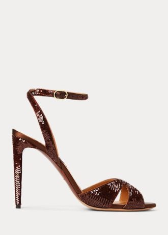 Sandálias femininas Ralph Lauren Kandice marrom com lantejoulas