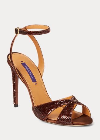 Sandálias femininas Ralph Lauren Kandice marrom com lantejoulas
