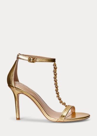 Sandálias femininas Ralph Lauren Kate Metallic Nappa Leather Gold