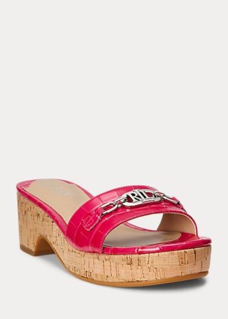 Sandálias femininas Ralph Lauren Roxanne em couro com relevo na cor fúcsia
