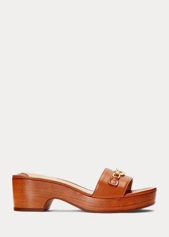 Sandálias femininas Ralph Lauren Roxanne Nappa de couro marrom
