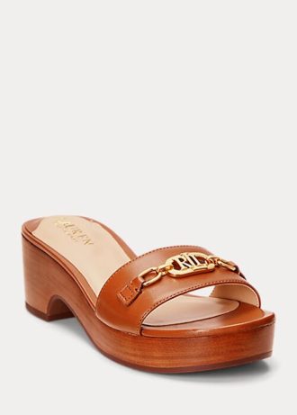 Sandálias femininas Ralph Lauren Roxanne Nappa de couro marrom