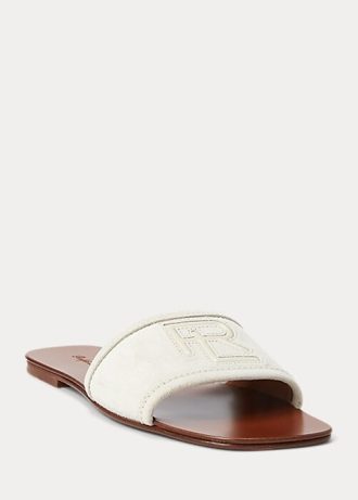 Sandálias Ralph Lauren Andela Calf-Suede Creme Femininas