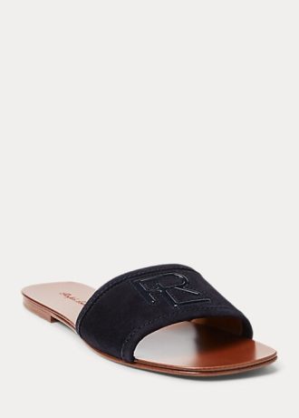 Sandálias Ralph Lauren Andela Calf-Suede Pretas Femininas