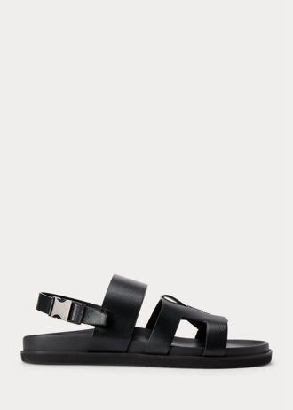 Sandálias Ralph Lauren Biorn de couro de bezerro pretas masculinas