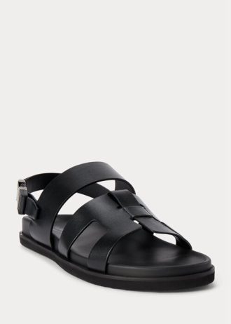 Sandálias Ralph Lauren Biorn de couro de bezerro pretas masculinas