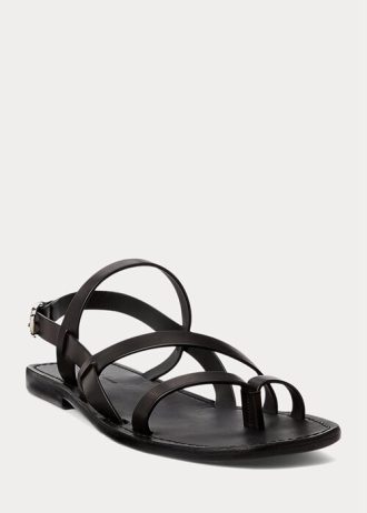 Sandálias Ralph Lauren Carlion de couro de bezerro pretas masculinas