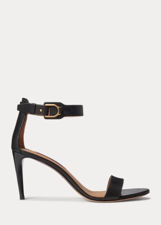 Sandálias Ralph Lauren Channing Welington Burnished Pretas Femininas