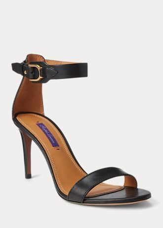 Sandálias Ralph Lauren Channing Welington Burnished Pretas Femininas