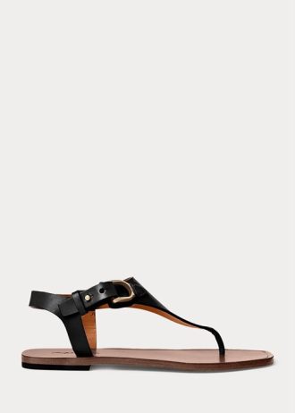 Sandálias Ralph Lauren Delancie Welington de couro de bezerro femininas pretas